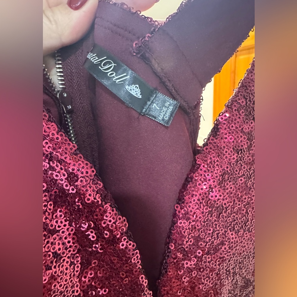 Macy's Burgundy Sequin Prom Dress - Picture 4 of 5